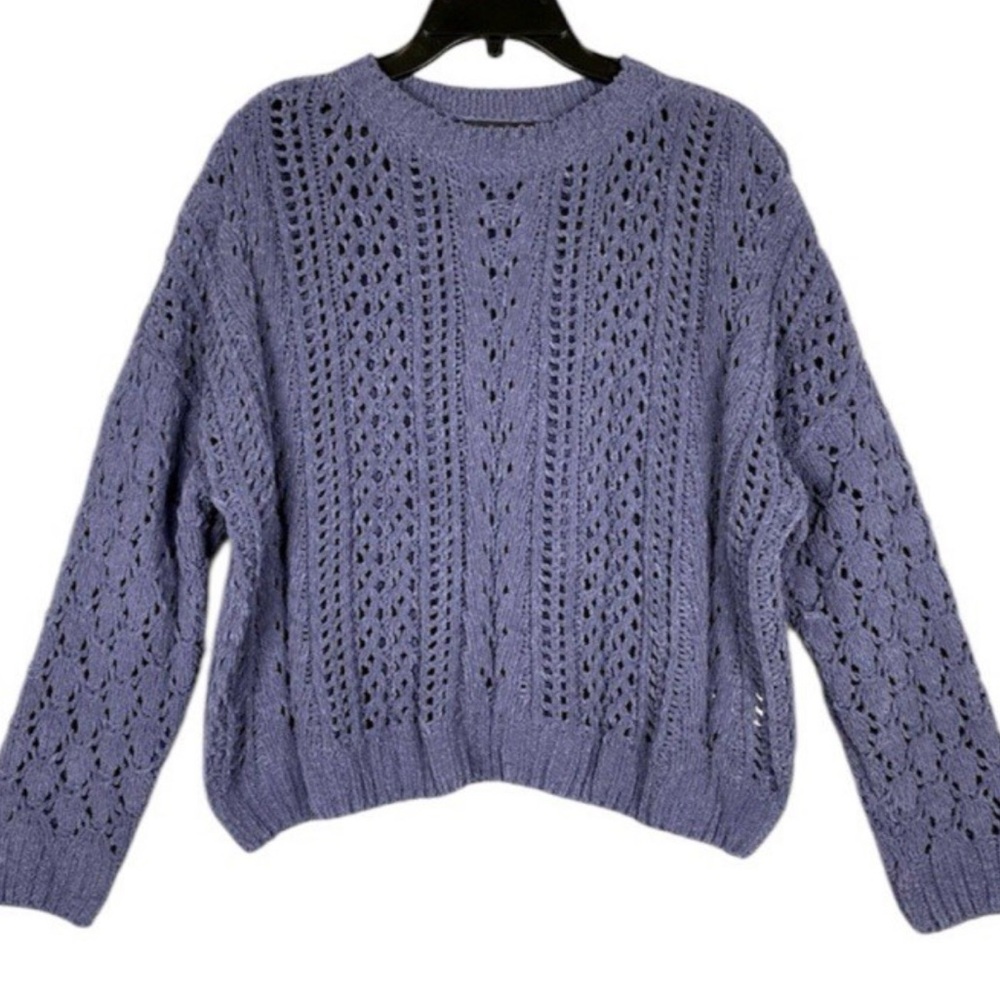 Kendall & Kylie Indigo Open Knit Cable
Pullover Layering Sweater Blue Purple M